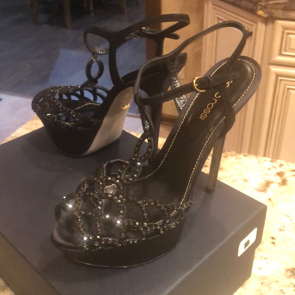 Sergio Rossi platform satin black crystals